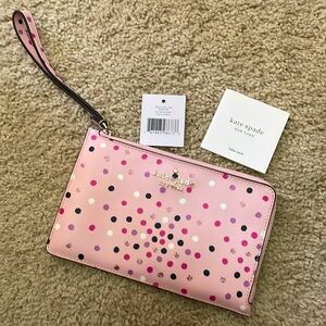 KATE SPADE Pink Staci Festive Confetti Medium Polka Dot L Zip Wristlet